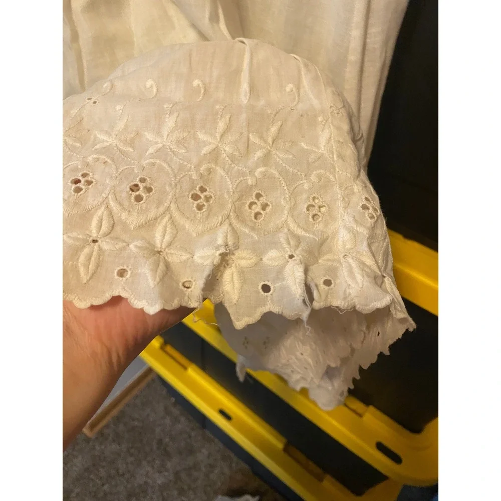 Vintage Midi Skirt Slip Petticoat Eyelet Lace Ruffle White Cottagecore Boho Folk